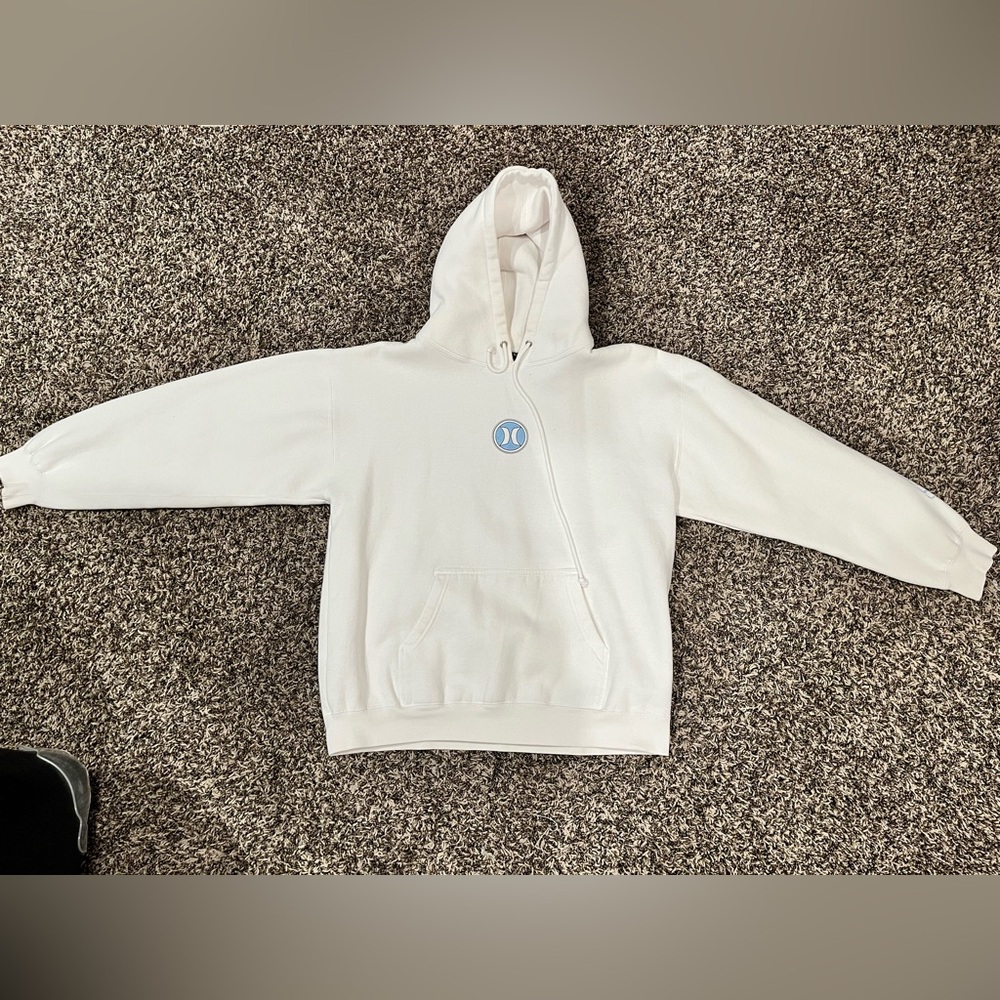 Hurley White Hoodie with Blue Accent Graphics